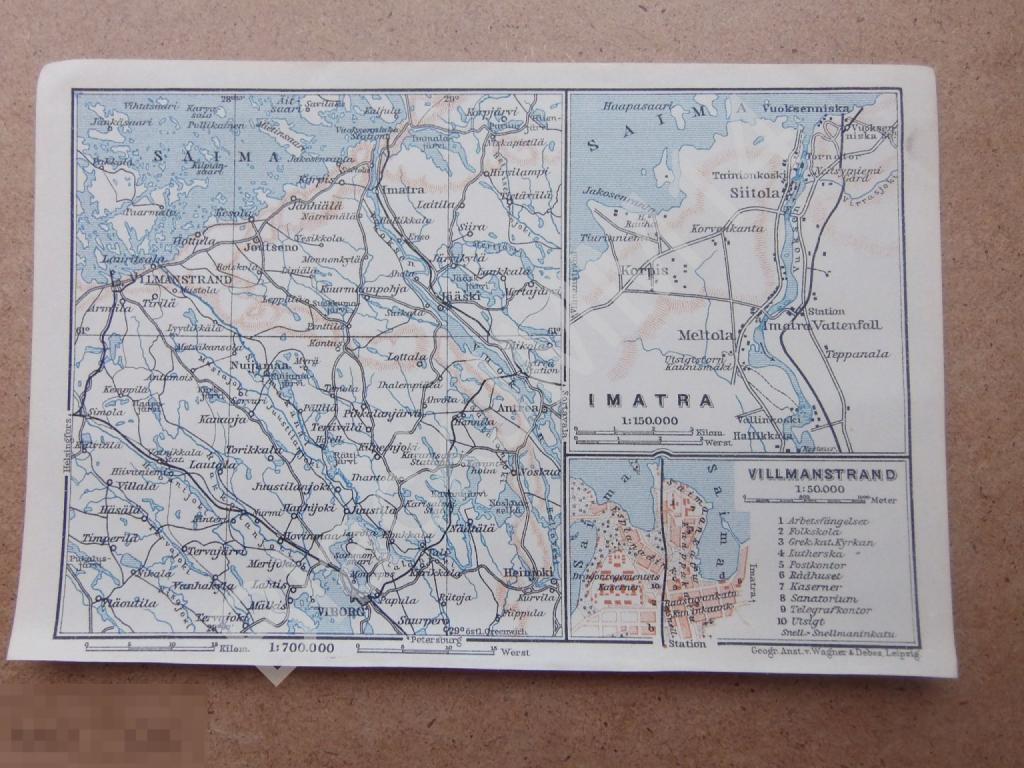 1912 г. Карта План Финляндия Иматра Выборг