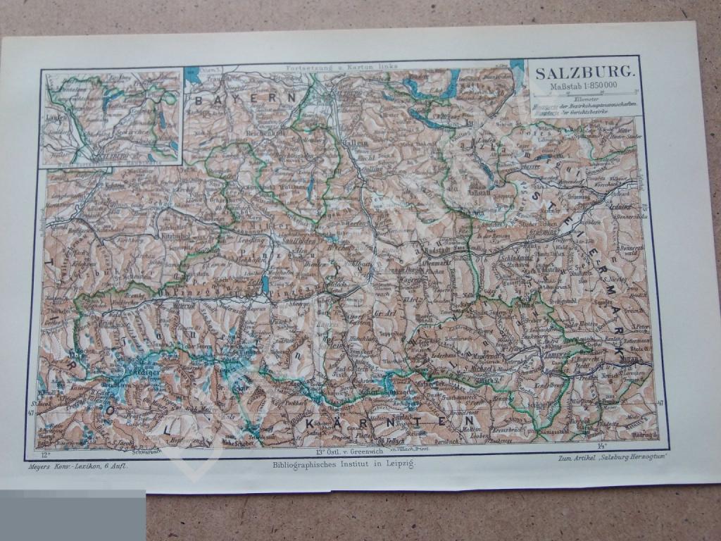 1909 Карта Германия Бавария Зальцбург Тироль
