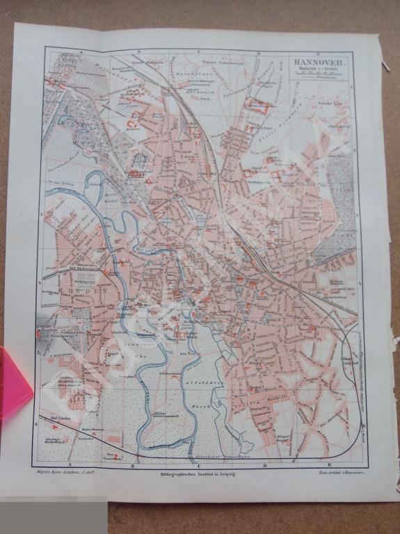 1897 г. Карта План г. Ганновер Германия 24*15 см На немецком языке