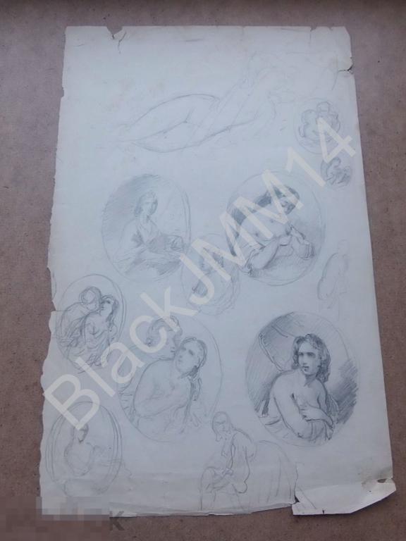 1856 г. Учебный рисунок Художник из Академии художеств Бумаг Карандаш Набросок Молодая девушка