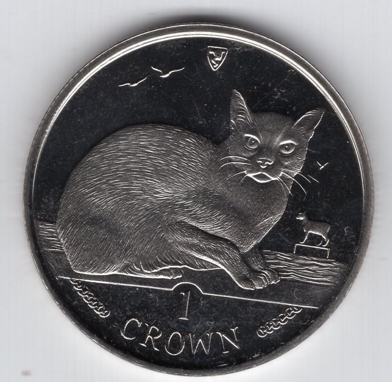 1 крона - Остров Мэн - 1996 - Бурманская кошка - KM#621