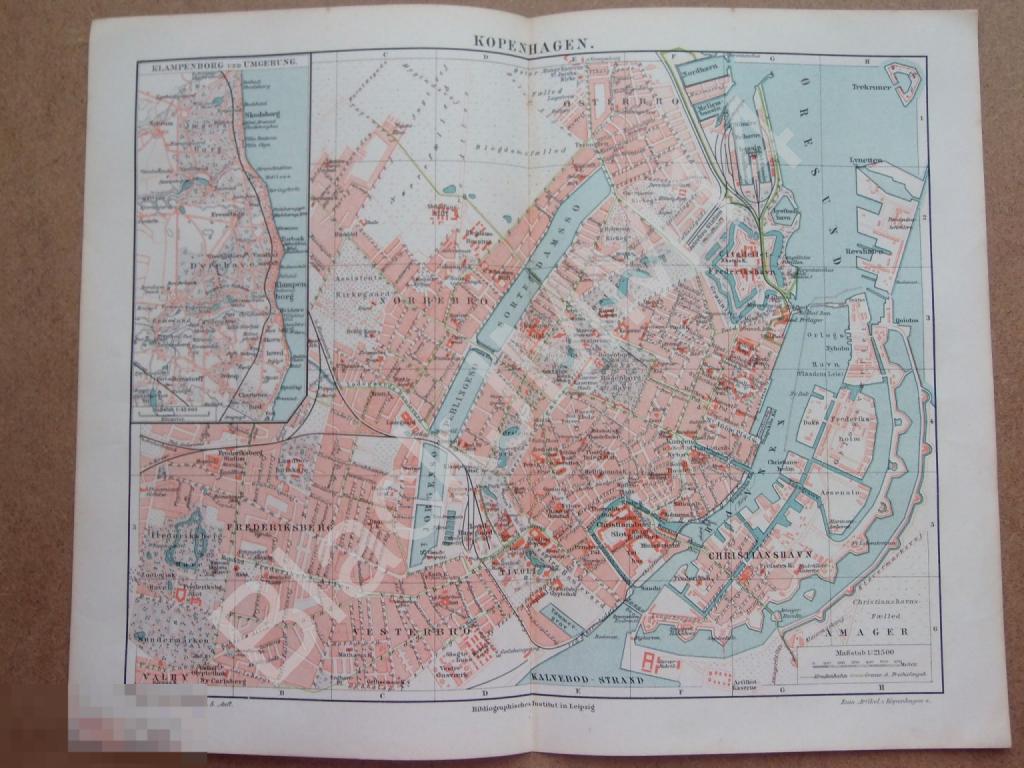 1897 г. Карта План г. Дания Копенгаген  30*24 см