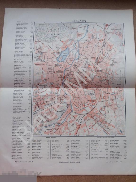 1897 г. Карта План г. Хемниц Германия 30*24 см