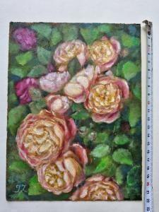 Картина, миниатюра. Цветы. Роза кремовая.Картон, масло, 16,5 на 22 см.