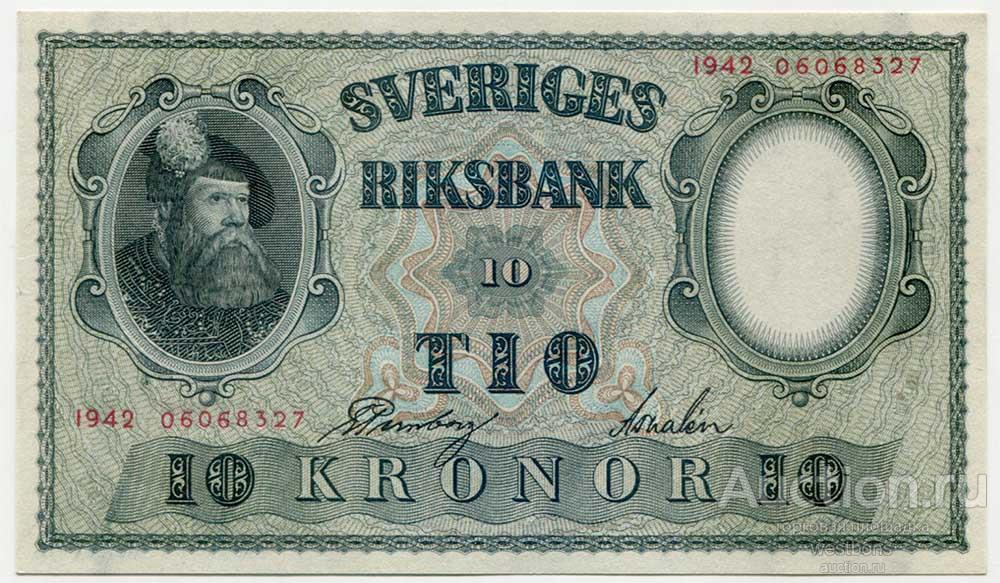 Швеция 10 крон 1942 г. KM 40c UNC-