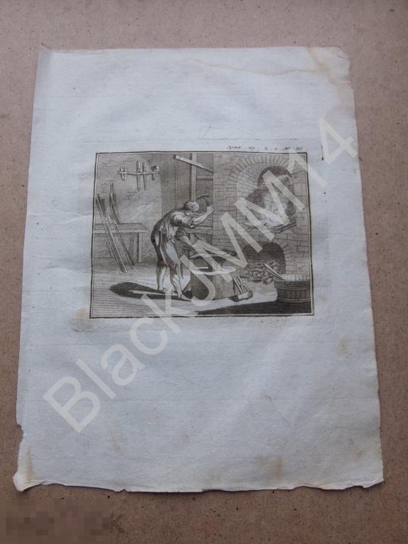 1786 г. Гравюра на меди Офорт Россия Российская Империя Сталь Ковка Печь