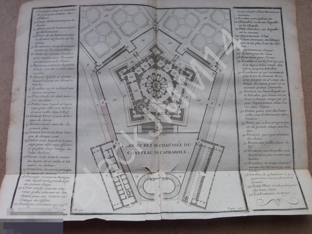 1720 г. Гравюра Архитектура Джакомо да Виньоле План Вилла Фарнезе Рим