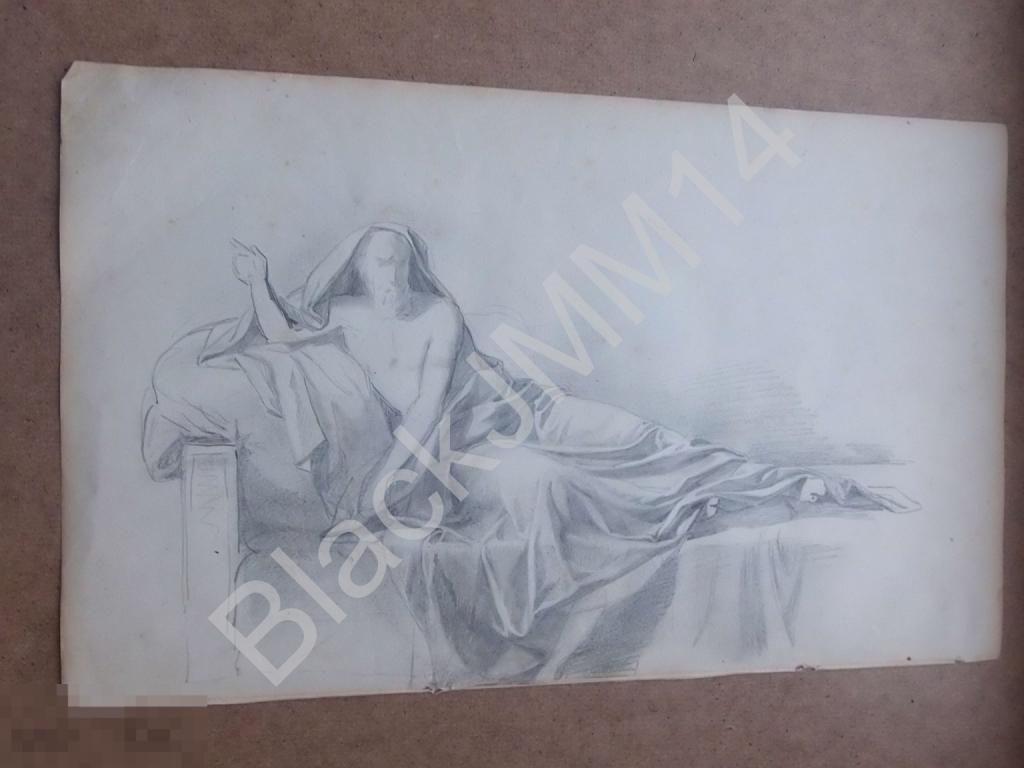 1856 г. Учебный рисунок Художник из Академии художеств Бумаг Карандаш Мужчина лежащий