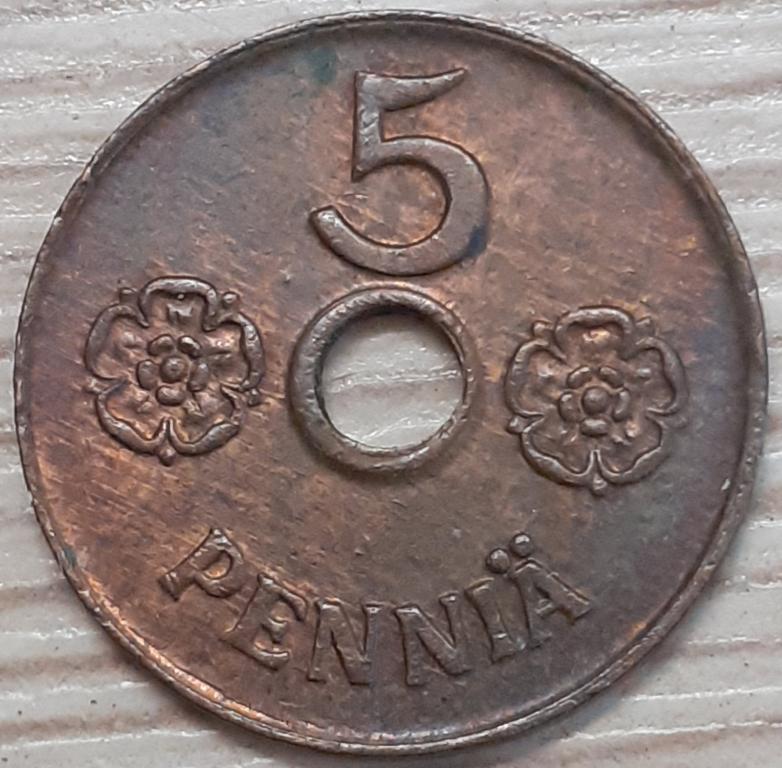 Финляндия 5 пенни 1941 г. Оригинал.