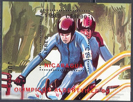 2225 ✅ Спорт Зимняя Олимпиада Олимпийские игры 1989 Никарагуа Блок ** 4,5МЕ