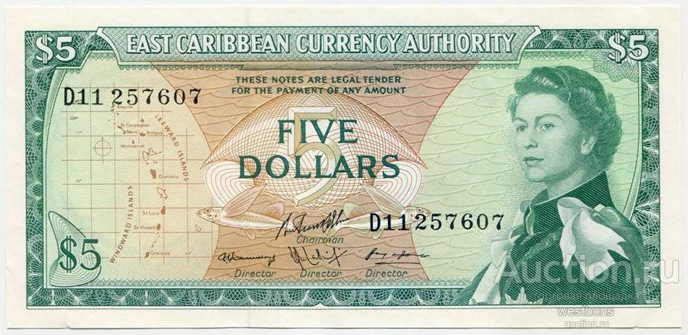 Восточные Карибы 5 долларов 1965 г. KM 14h(2) UNC/UNC-