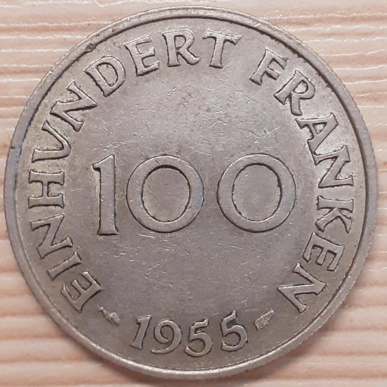 Саарленд (Саар, Саарланд) 100 франков 1955 г. Оригинал!! XF