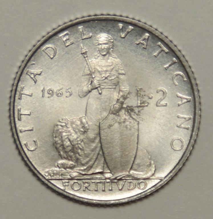 Ватикан 2 лиры 1965 XF/aUNC (Н11)