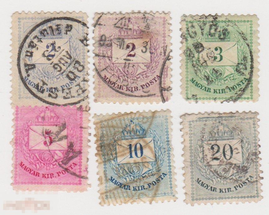 Марки Венгрия 2 3 5 10 20 крейцер 1881 г (2