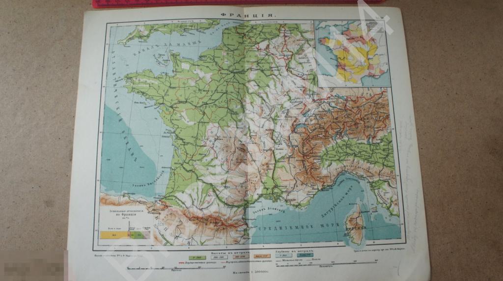 1917 г. Карта Франция Движение народонаселения