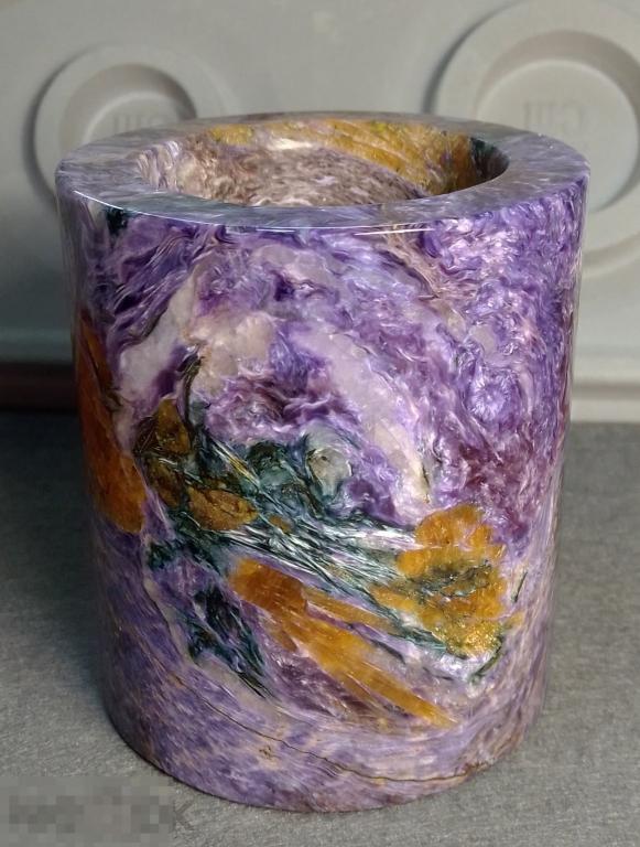 Чароит Стакан Карандашница Салфетница, размер 85х73 мм, вес 517 гр, полировка