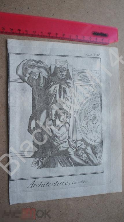 1781 г. Гравюра на меди Берн Архитектура Кариатида Статуя Мужчина Аполлон Атлант