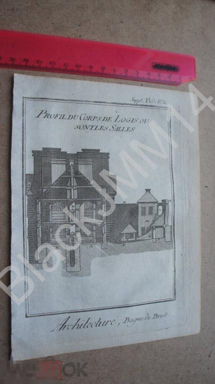 1781 г. Гравюра на меди Берн Архитектура Тюрьма Франция