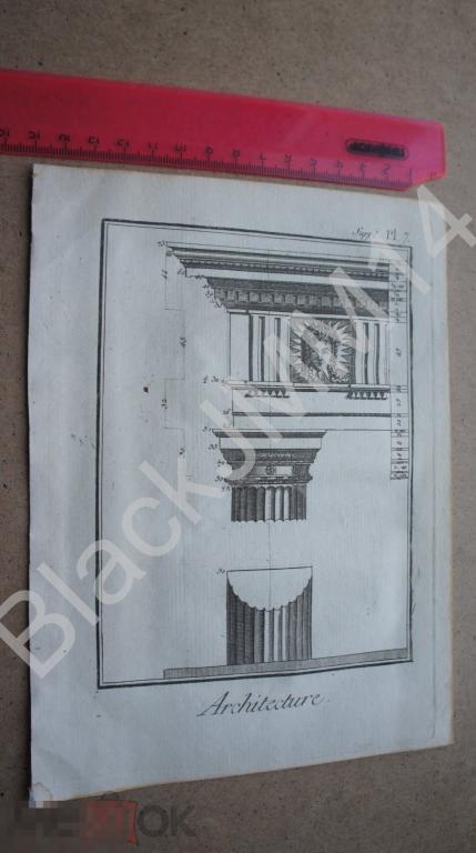 1781 г. Гравюра на меди Берн Архитектура Пропорция Колонна Ордер Скульптура