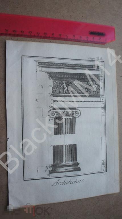1781 г. Гравюра на меди Берн Архитектура Пропорция Колонна Ордер Скульптура