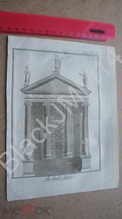 1781 г. Гравюра на меди Берн Архитектура Портик Колонны Статуи Лестница