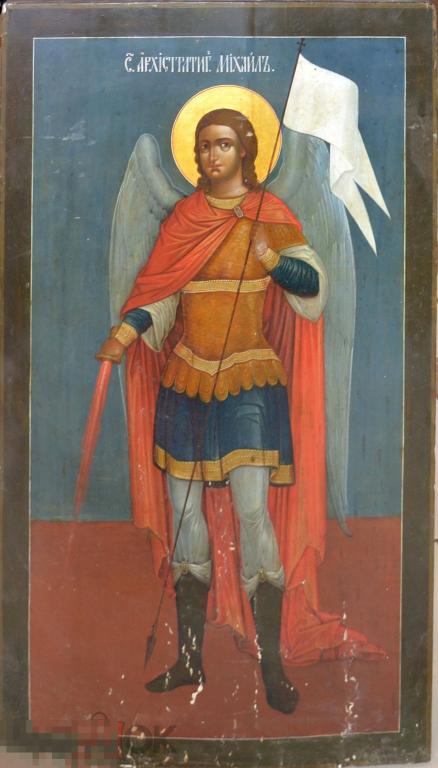 Большая Икона "Святой Архангел Михаил". Палех. 19 век. 107 х 61 см.