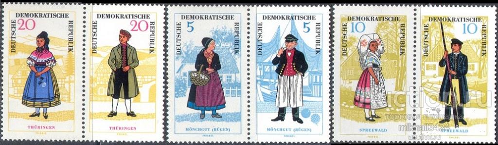 Д0292 ✅ Этнография Народные Костюмы Традиции 1964 ГДР Восточная Германия 6м п/с ** 60МЕ