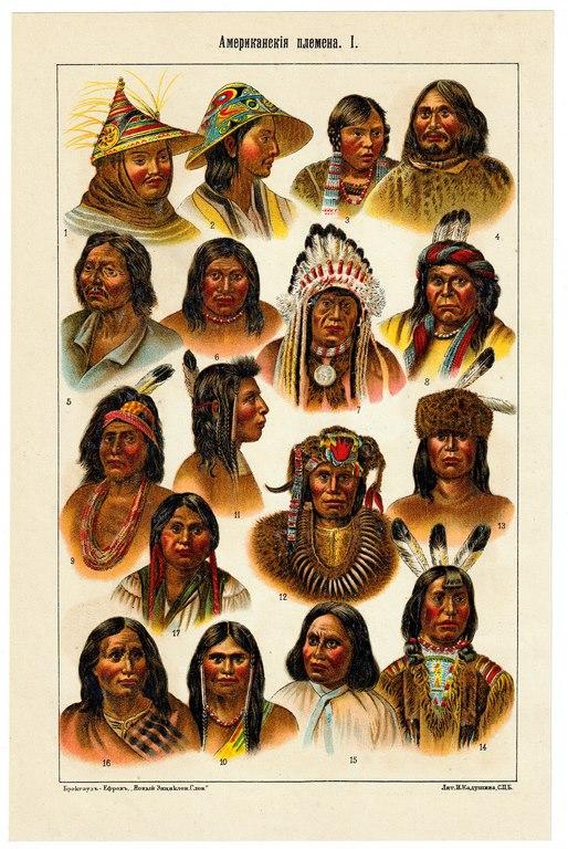 Хромолитография гравюра Американские племена Индеец Дакота Апач изд. СПБ 1901 г...ориг.