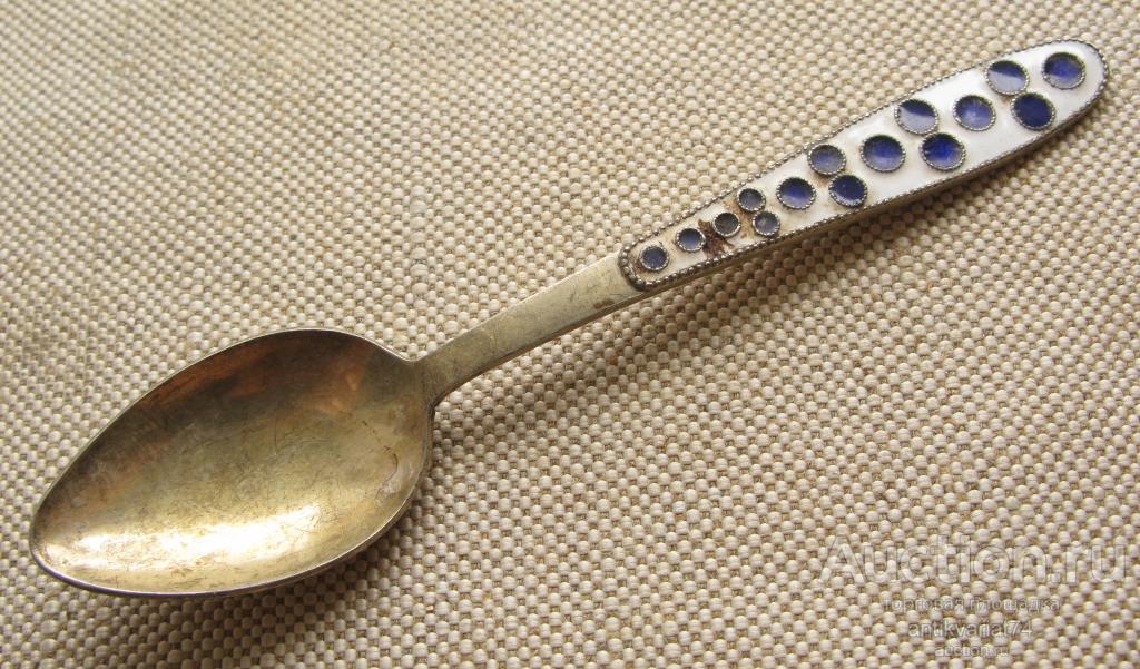 Кофейная ложка, серебро 916проба, СССР, Ленинград, 1976г., Русские самоцветы,  16.7грамма, 118мм.