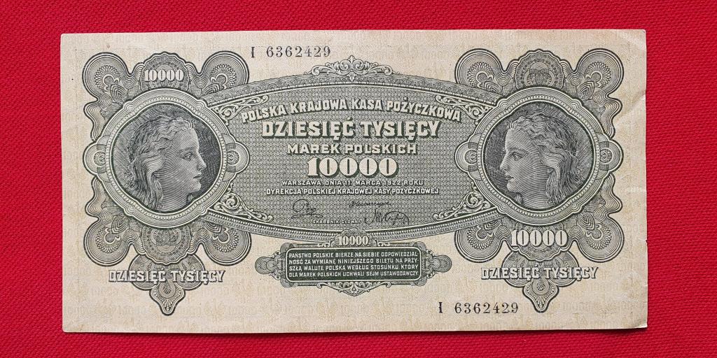 10000 марок "Inflation issues. Polska krajowa kasa pożyczkowa", 1922 г, республика Польша