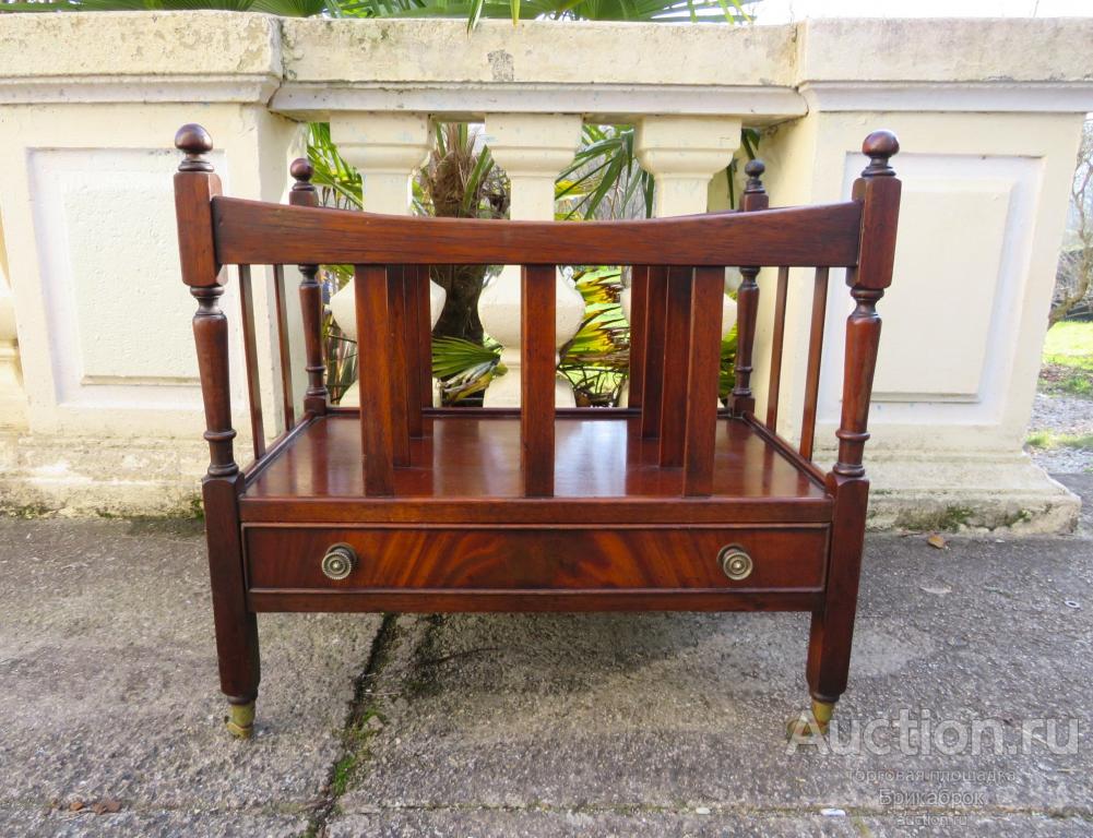 Газетница на колесах Красное дерево Винтаж Англия