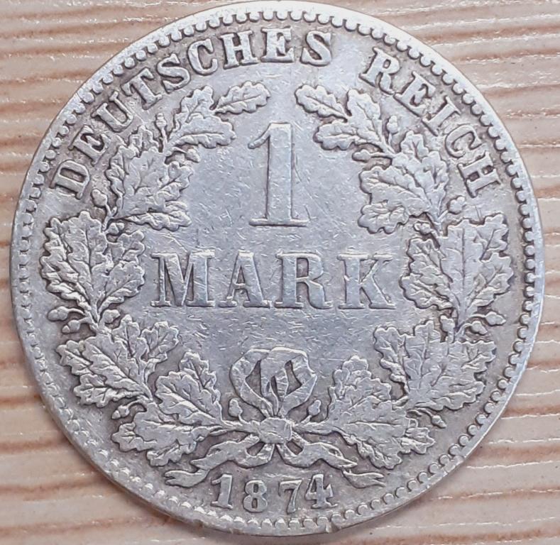 Германия 1 марка 1874 г. D. Серебро. ОРИГИНАЛ! Отличная! VF