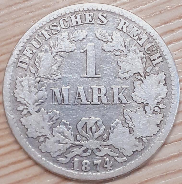 Германия 1 марка 1874 г. F. Серебро. ОРИГИНАЛ! Отличная! VF-