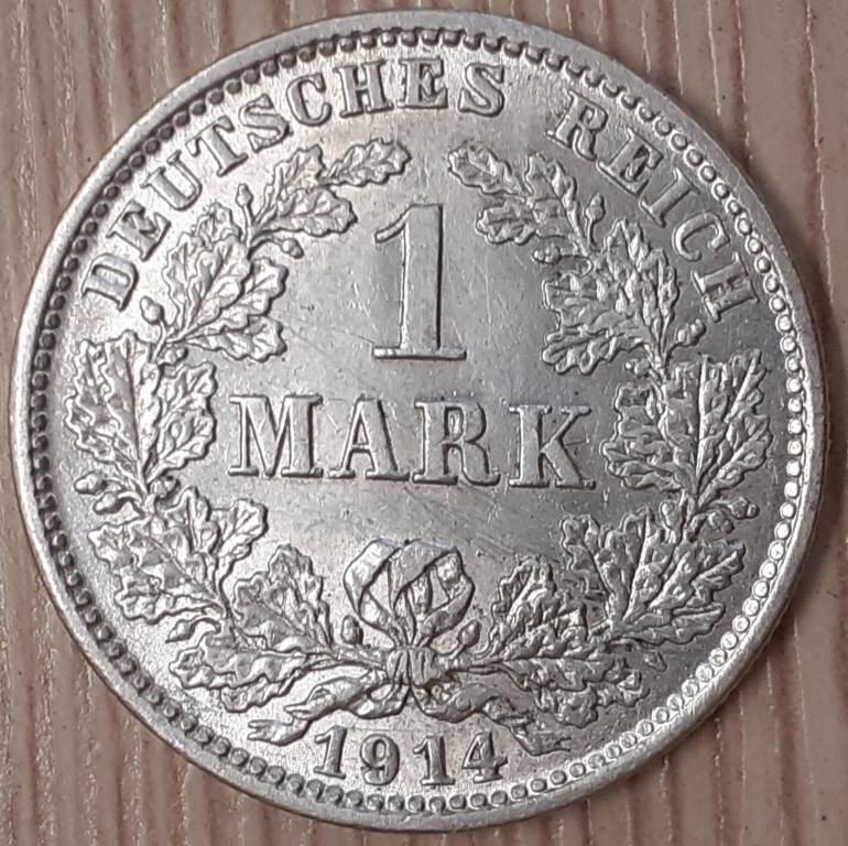 Германия 1 марка 1914 г. D. Серебро. ОРИГИНАЛ! Отличная! aUNC