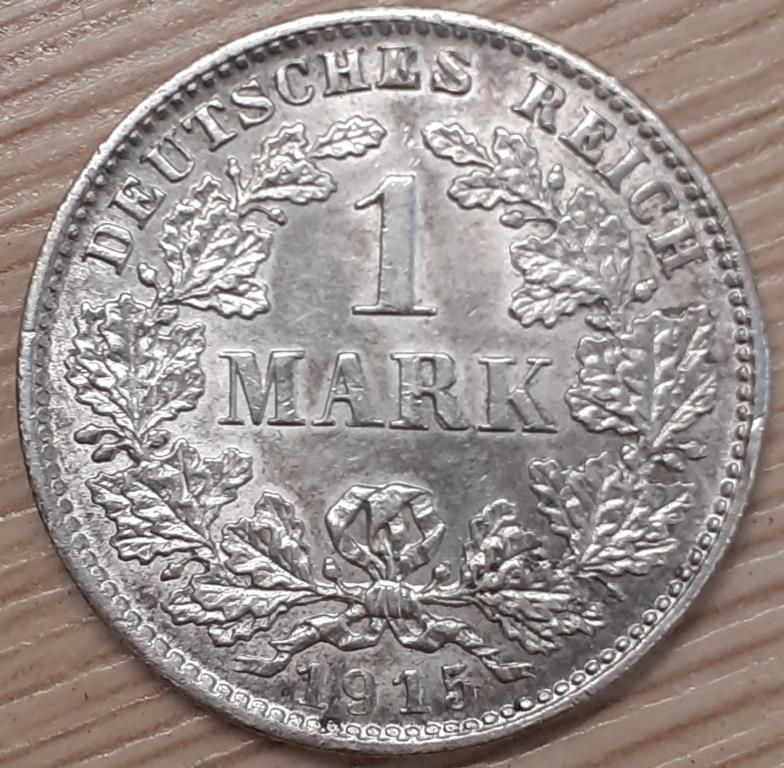 Германия 1 марка 1915 г. D. Серебро. ОРИГИНАЛ! Отличная! UNC