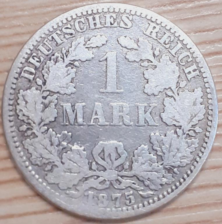 Германия 1 марка 1875 г. A(А). Серебро. ОРИГИНАЛ! Отличная! VF