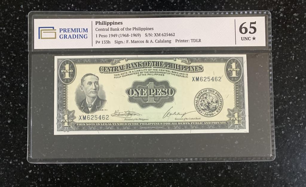 Филиппины 1 песо 1949 UNC ПРЕСС ИДЕАЛ слаб PREMIUM GRADING 65 + звезда
