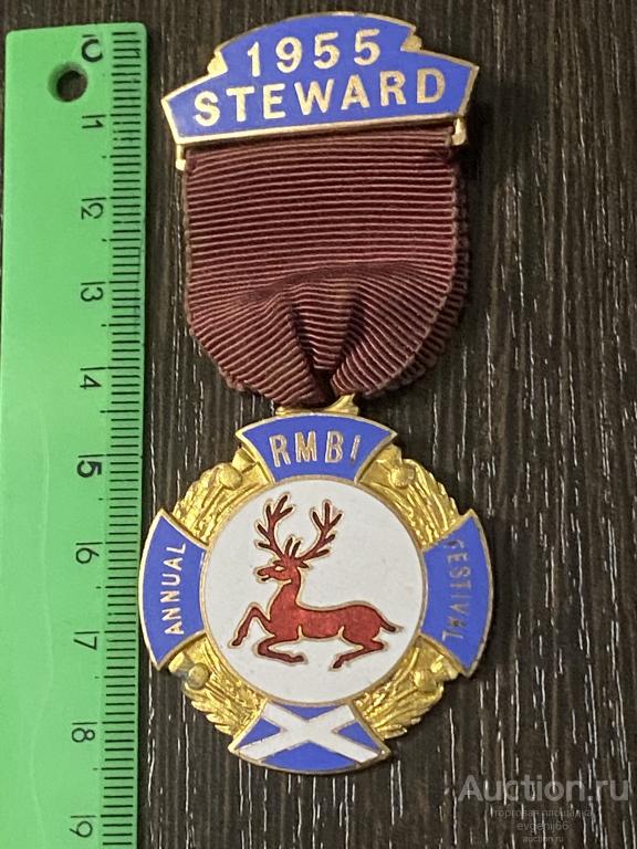 Медаль ИНОСТРАННЫЙ Знак ПОДВЕС STEWARD 1955 ОЛЕНЬ. АНГЛИЯ. ТЯЖЕЛЫЙ. ЭМАЛЬ.  РЕДЧАЙШИЙ RR