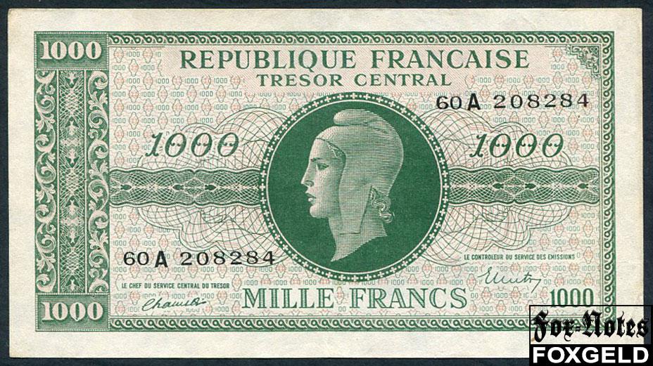 Франция Tresor Central 1000 франков ND(1945)  P:107 / VF12 60A