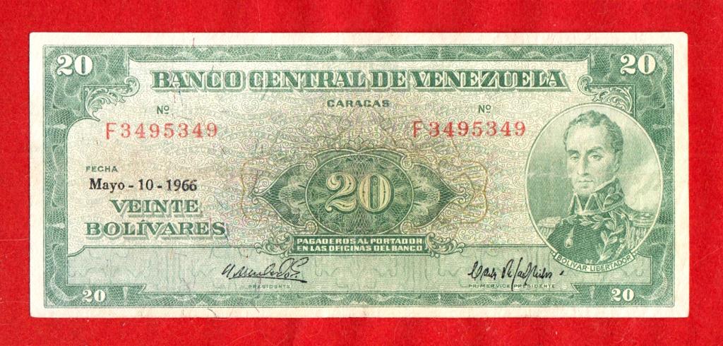 Венесуэла, 20 боливаров, 1966, портрет Симона БОЛИВАРА, VF+, F 3495349, РЕДКОСТЬ, RRR