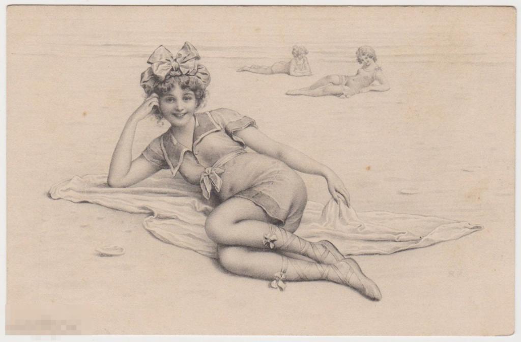 Открытка Vienne Munk Девушки на пляже в прозрачных купальниках