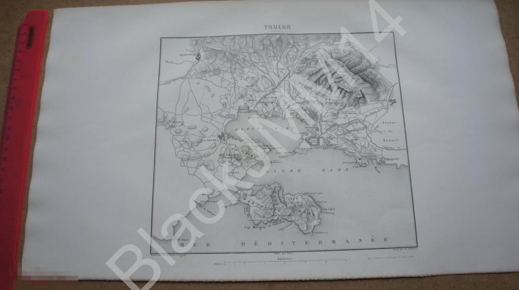 1880 г. Карта Тулон Франция Залив Крепость Бухта