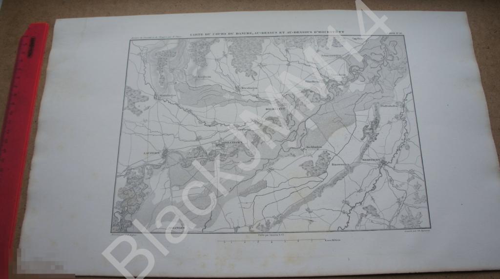 1864 г. Карта Сражение при Хёхштадте Франция Германия Дунай Габсбурги