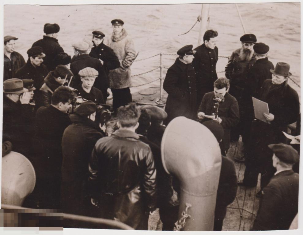 Фотография 1938 г, Папанин Шмидт Кренкель Северный полюс Ледокол "Ермак", 195х145 мм