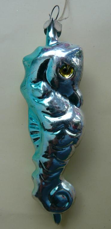 Ёлочная Игрушка СССР — Морской Конёк, Серебристый, Стекло, 3 шт.