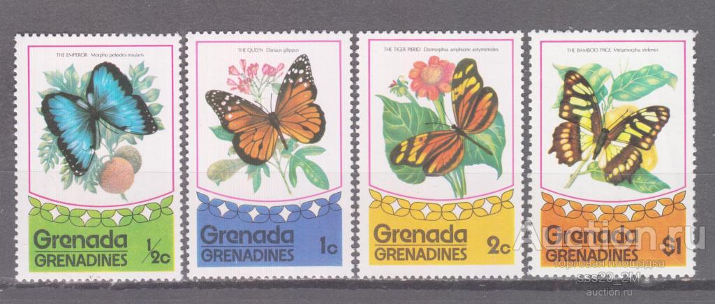 Гренада и Гренадины 1975 бабочки Mi79-81,86 MNH