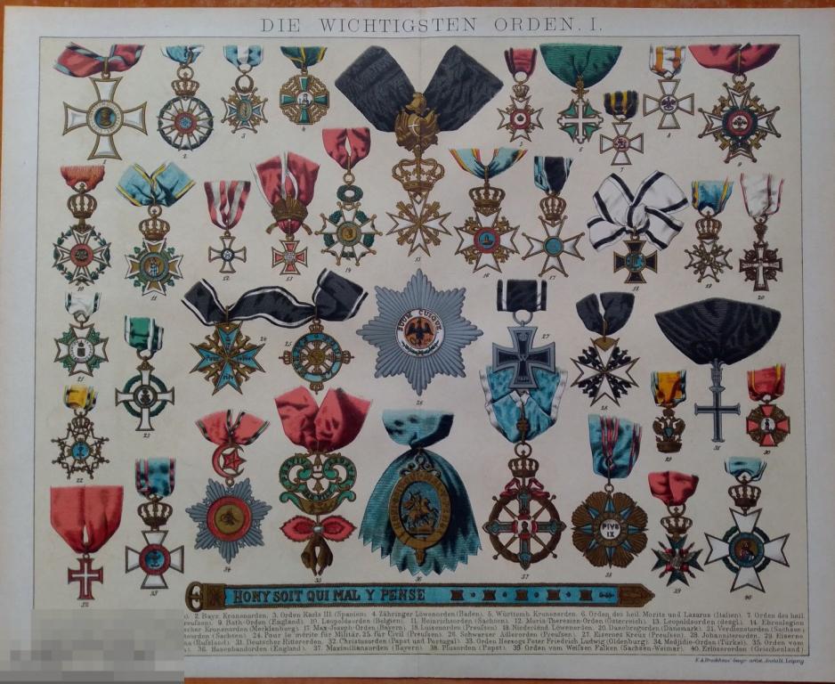 Хромолитография 1885 г Ордена и медали мира