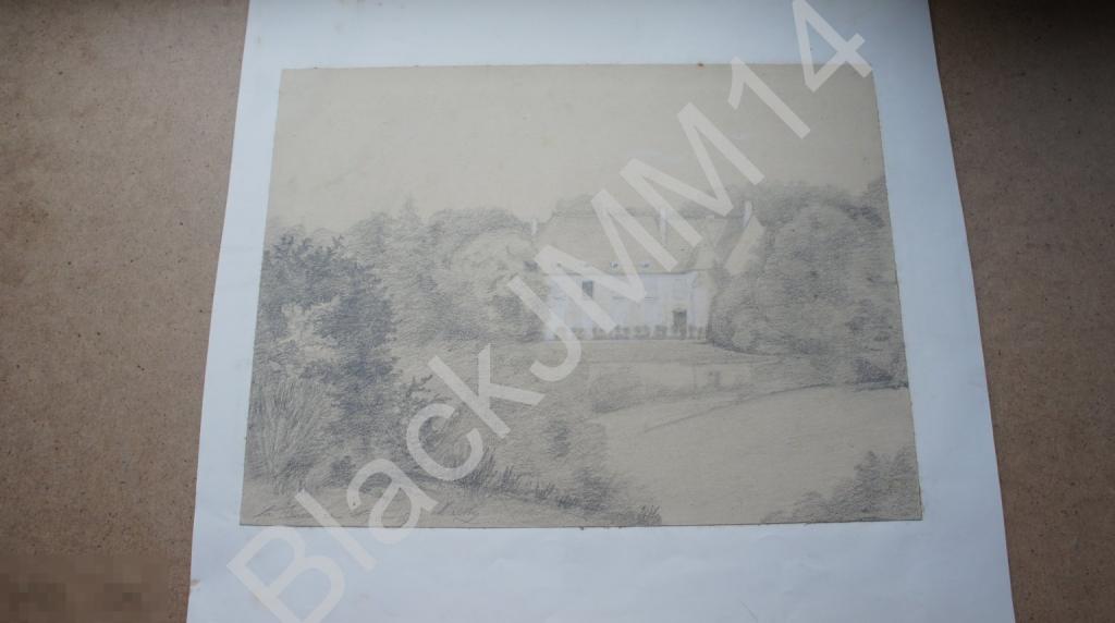 1867 г. Рисунок Дом Деревья  Бумага Карандаш Мел Датирован