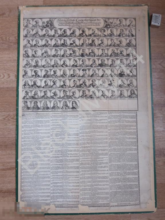 1700-е г. Гравюра Портреты и биографии всех испанских королей Испания
