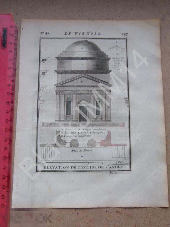 1720 г. Гравюра Архитектура Джакомо да Виньоле Церковь Сен-Андре План